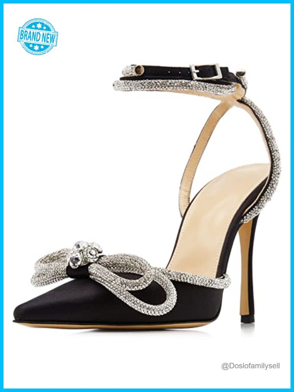 Satin Rhinestone Ankle Strap Stiletto Heeled Sandals Pointed Toe